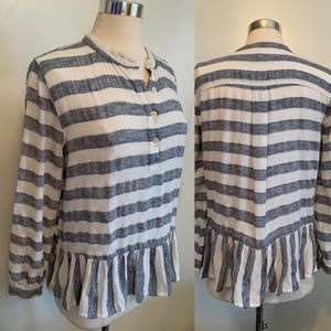 Women’s Striped Peplum Blouse Blue White Sz L